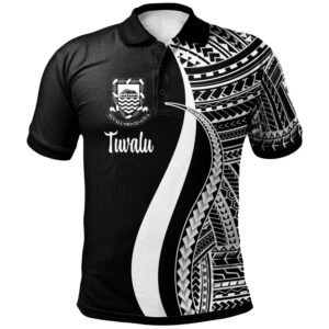 Tuvalu Polo Shirt White - Polynesian Tentacle Tribal Pattern - BN11