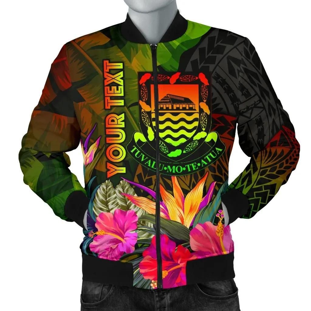 Tuvalu Polynesian Personalised Men's Bomber Jacket - Hibiscus and Banana Leaves - BN15 Bomber Jacket Tuvalu Polynesian Personalised Men's Bomber Jacket - Hibiscus and Banana Leaves - BN15 Bomber Jacket