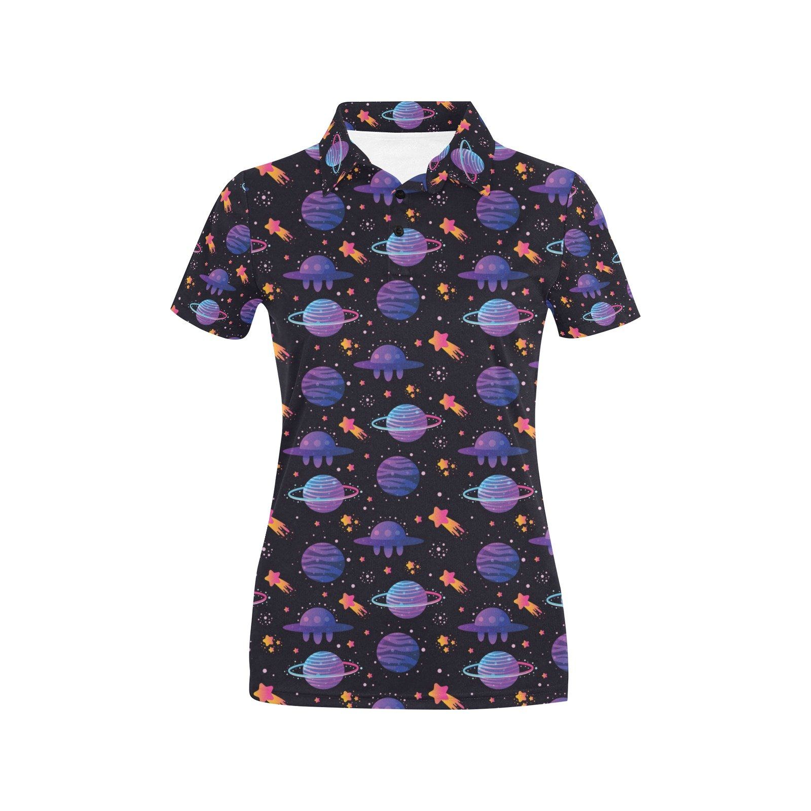 Ufo Star Galaxy Print Design Lks308 Women'S Polo Shirt Ufo Star Galaxy Print Design Lks308 Women'S Polo Shirt