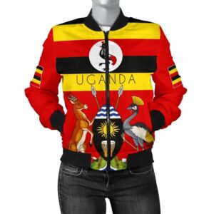 Uganda Pride Women's Bomber Jacket - Uganda Flag with Grey Crowned Crane - BN21 Bomber Jacket
