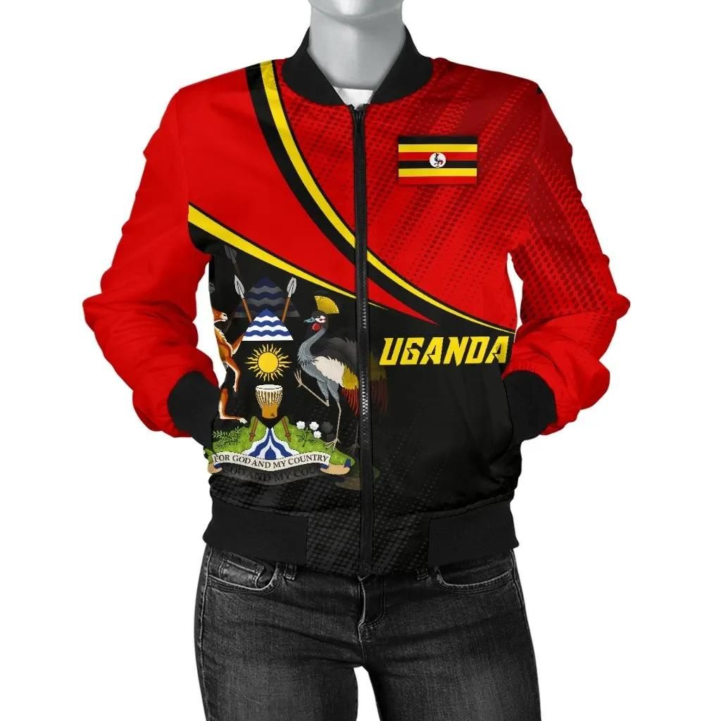 Uganda Women's Bomber Jacket - National Flag - BN15 Bomber Jacket Uganda Women's Bomber Jacket - National Flag - BN15 Bomber Jacket