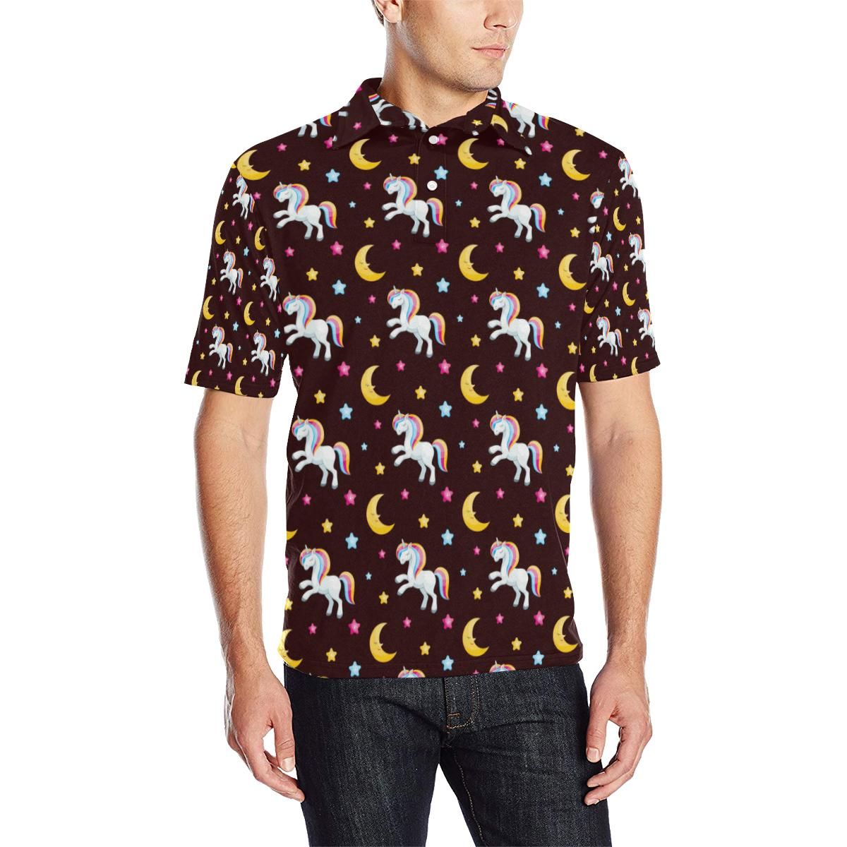 Unicorn Moon Star Men Polo Shirt Unicorn Moon Star Men Polo Shirt