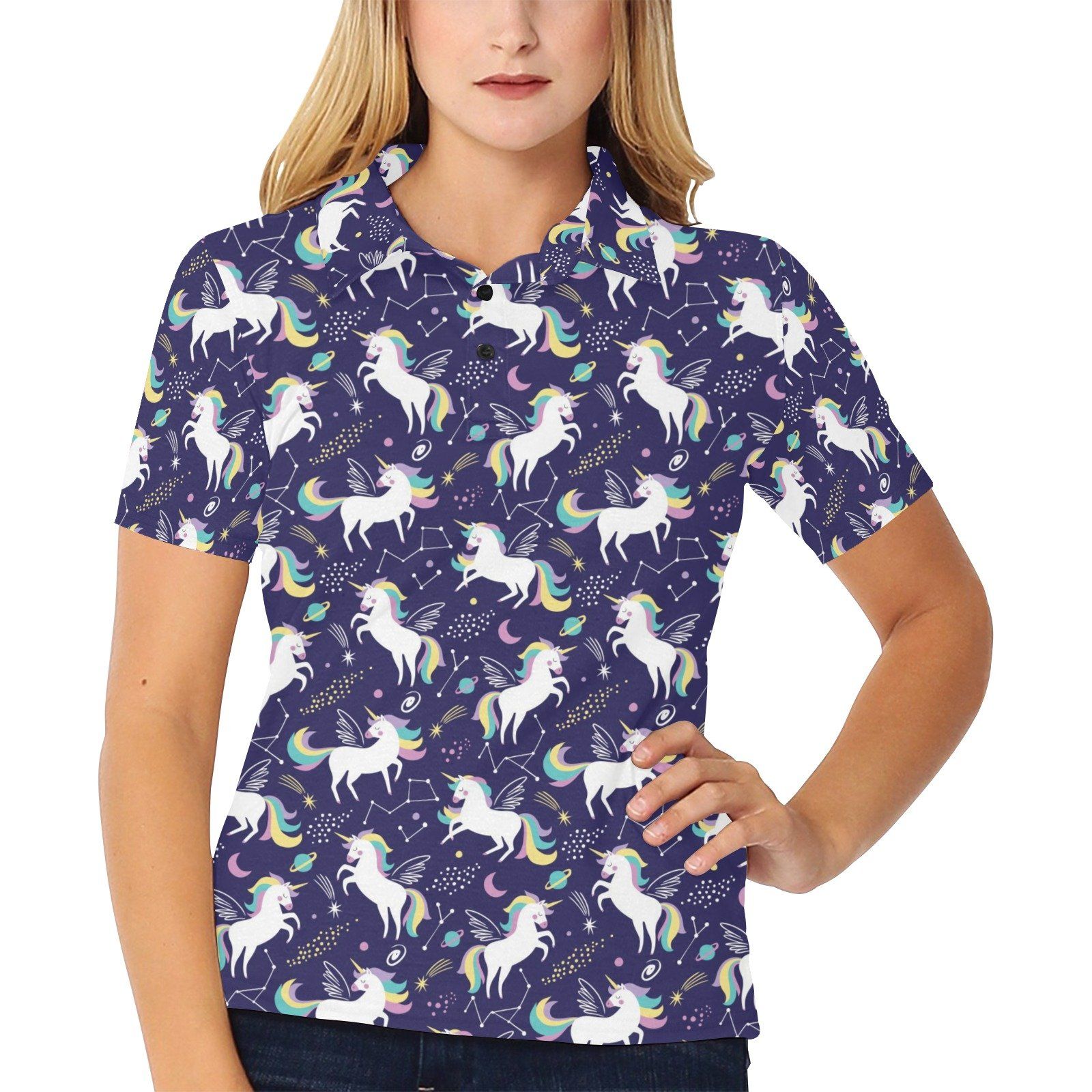Unicorn Print Design Lks305 Women'S Polo Shirt Unicorn Print Design Lks305 Women'S Polo Shirt
