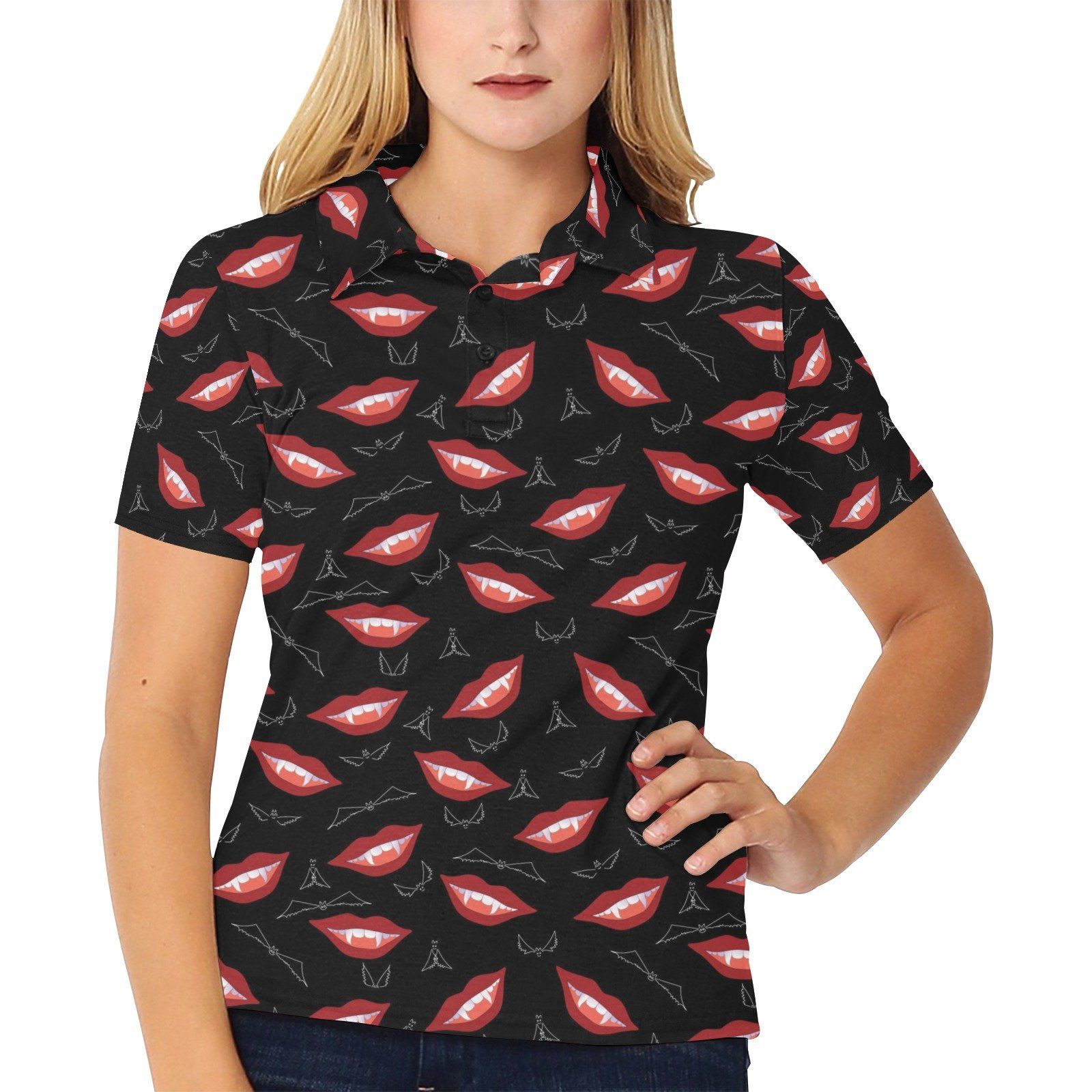 Vampire Lips Print Design Lks301 Women's Polo Shirt Vampire Lips Print Design Lks301 Women's Polo Shirt