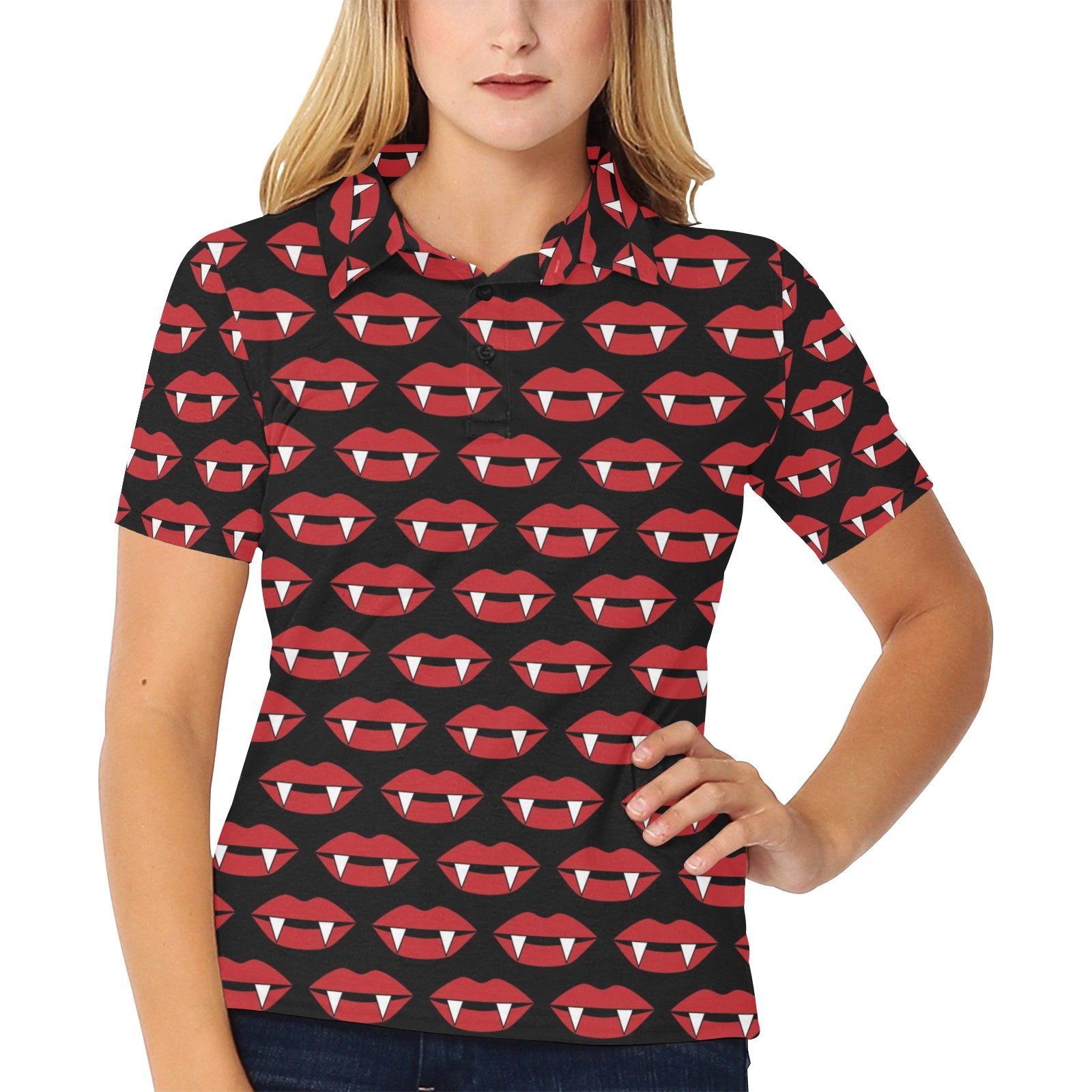 Vampire Lips Print Design Lks302 Women'S Polo Shirt Vampire Lips Print Design Lks302 Women'S Polo Shirt