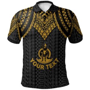 Vanuatu Custom Personalised Polo Shirt - Polynesian Armor Style Gold - BN39