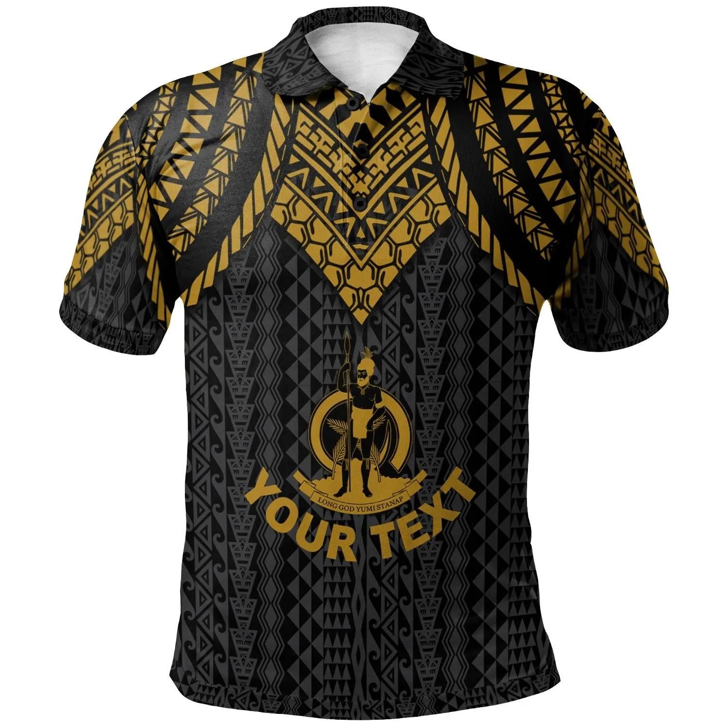 Vanuatu Custom Personalised Polo Shirt - Polynesian Armor Style Gold - BN39 Vanuatu Custom Personalised Polo Shirt - Polynesian Armor Style Gold - BN39