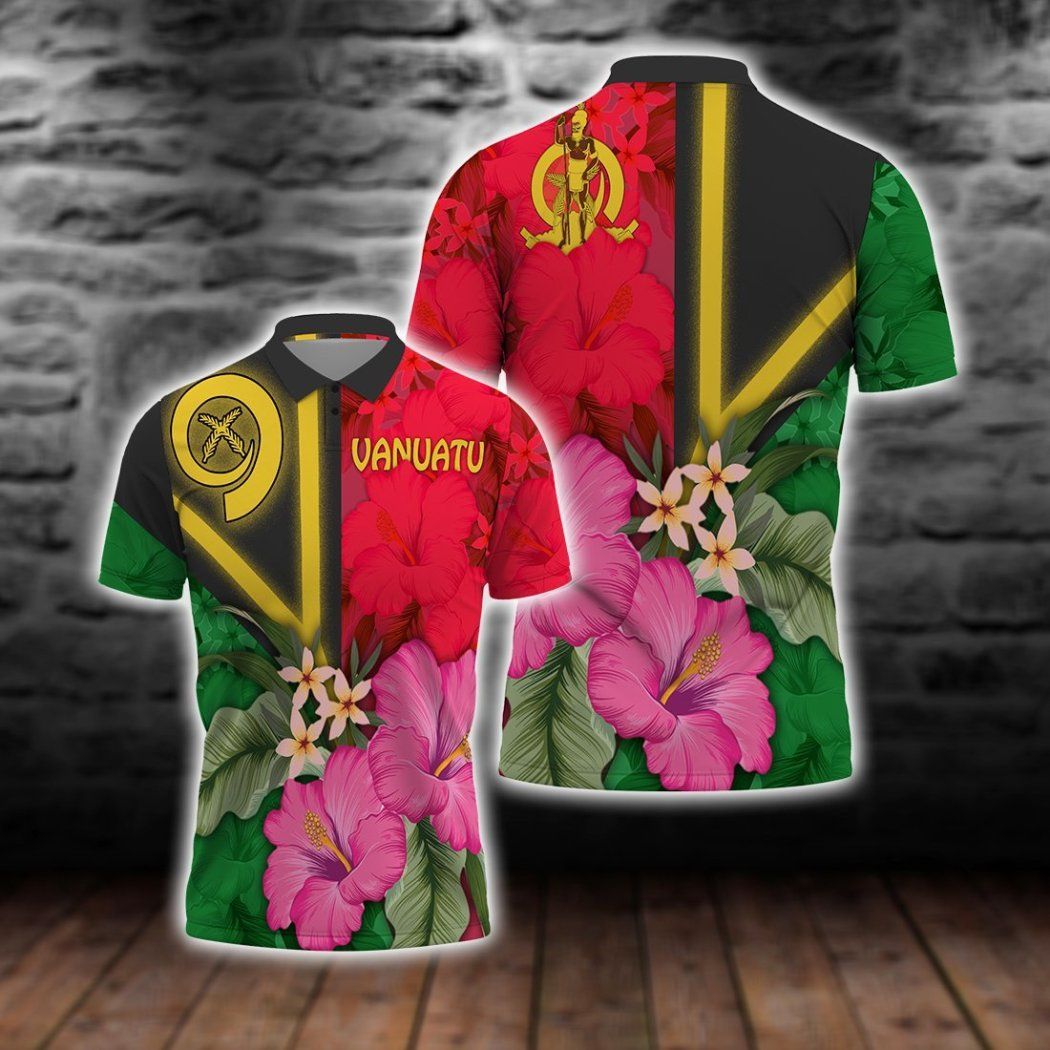 Vanuatu Flag With Hibiscus Lover Polo Shirt All Over Print Vanuatu Flag With Hibiscus Lover Polo Shirt All Over Print