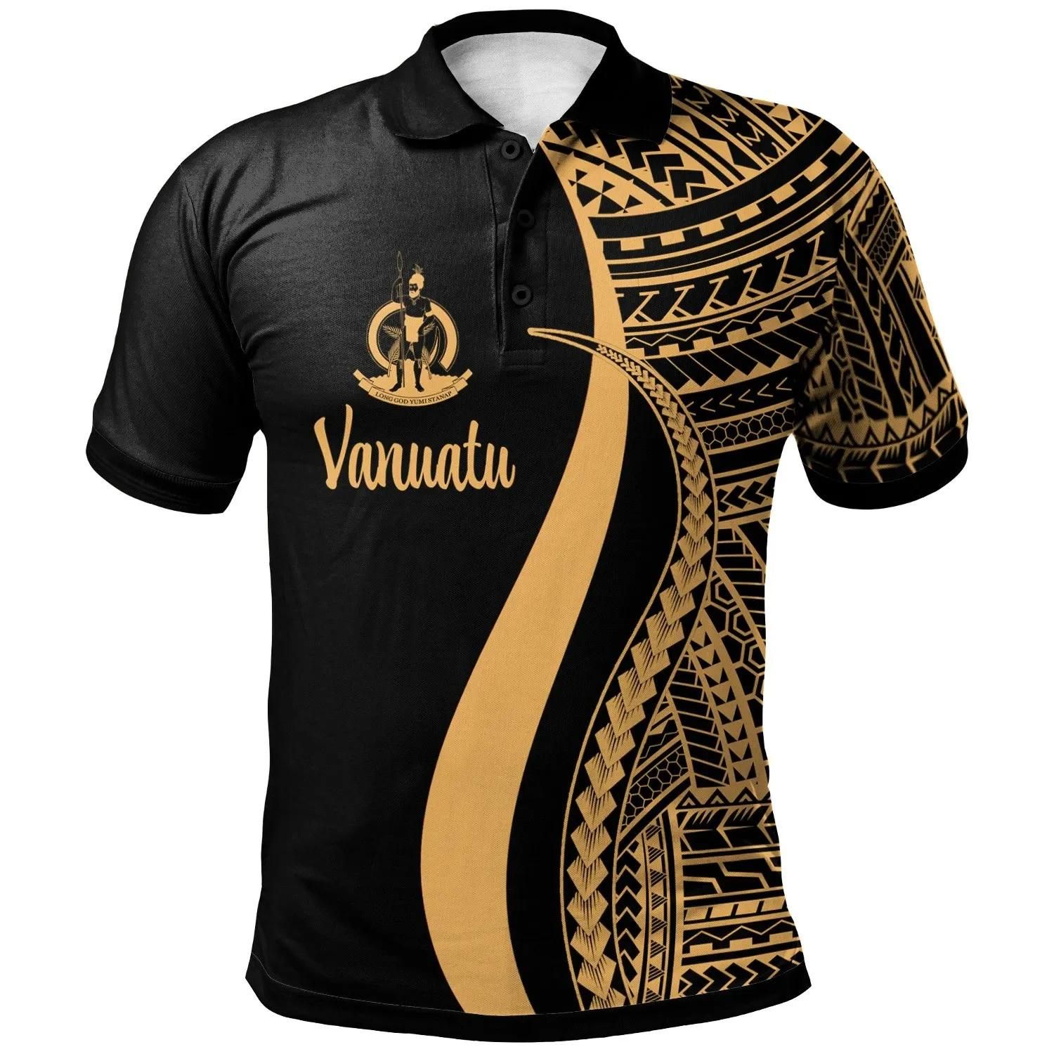 Vanuatu Polo Shirt Gold - Polynesian Tentacle Tribal Pattern - BN11 Vanuatu Polo Shirt Gold - Polynesian Tentacle Tribal Pattern - BN11
