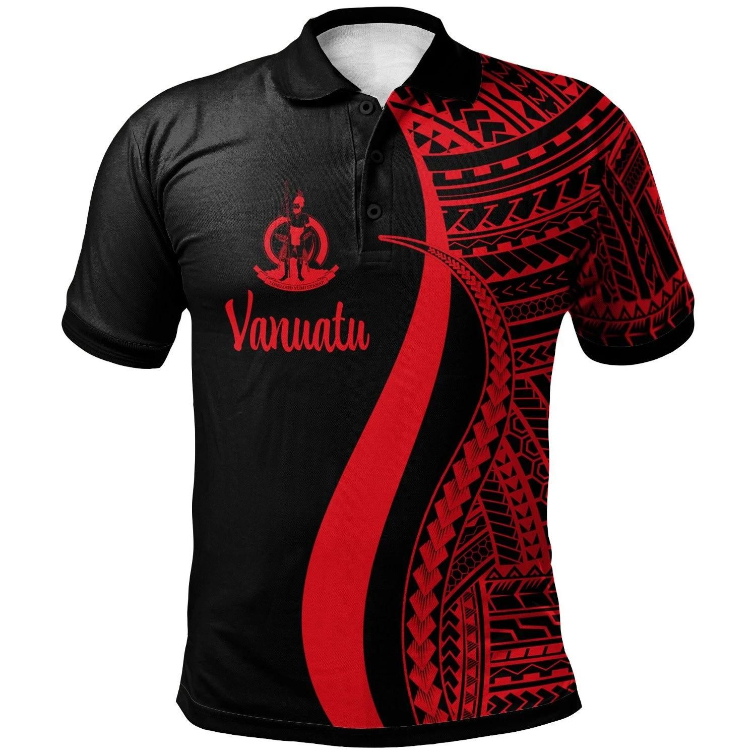 Vanuatu Polo Shirt Red - Polynesian Tentacle Tribal Pattern - BN11 Vanuatu Polo Shirt Red - Polynesian Tentacle Tribal Pattern - BN11