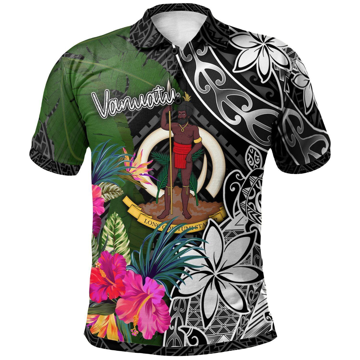 Vanuatu Polo Shirt - Turtle Plumeria Banana Leaf - BN11 Vanuatu Polo Shirt - Turtle Plumeria Banana Leaf - BN11