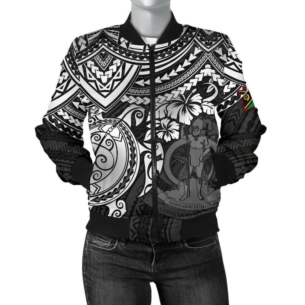 Vanuatu Polynesian Bomber Jacket (Women) - White Turtle - BN1518 Bomber Jacket Vanuatu Polynesian Bomber Jacket (Women) - White Turtle - BN1518 Bomber Jacket