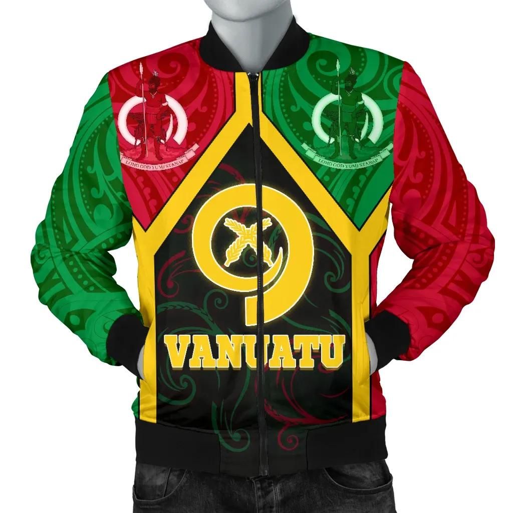 Vanuatu Polynesian Men's Bomber Jacket - Vanuatu Flag and Coat Of Arms - BN18 Bomber Jacket Vanuatu Polynesian Men's Bomber Jacket - Vanuatu Flag and Coat Of Arms - BN18 Bomber Jacket