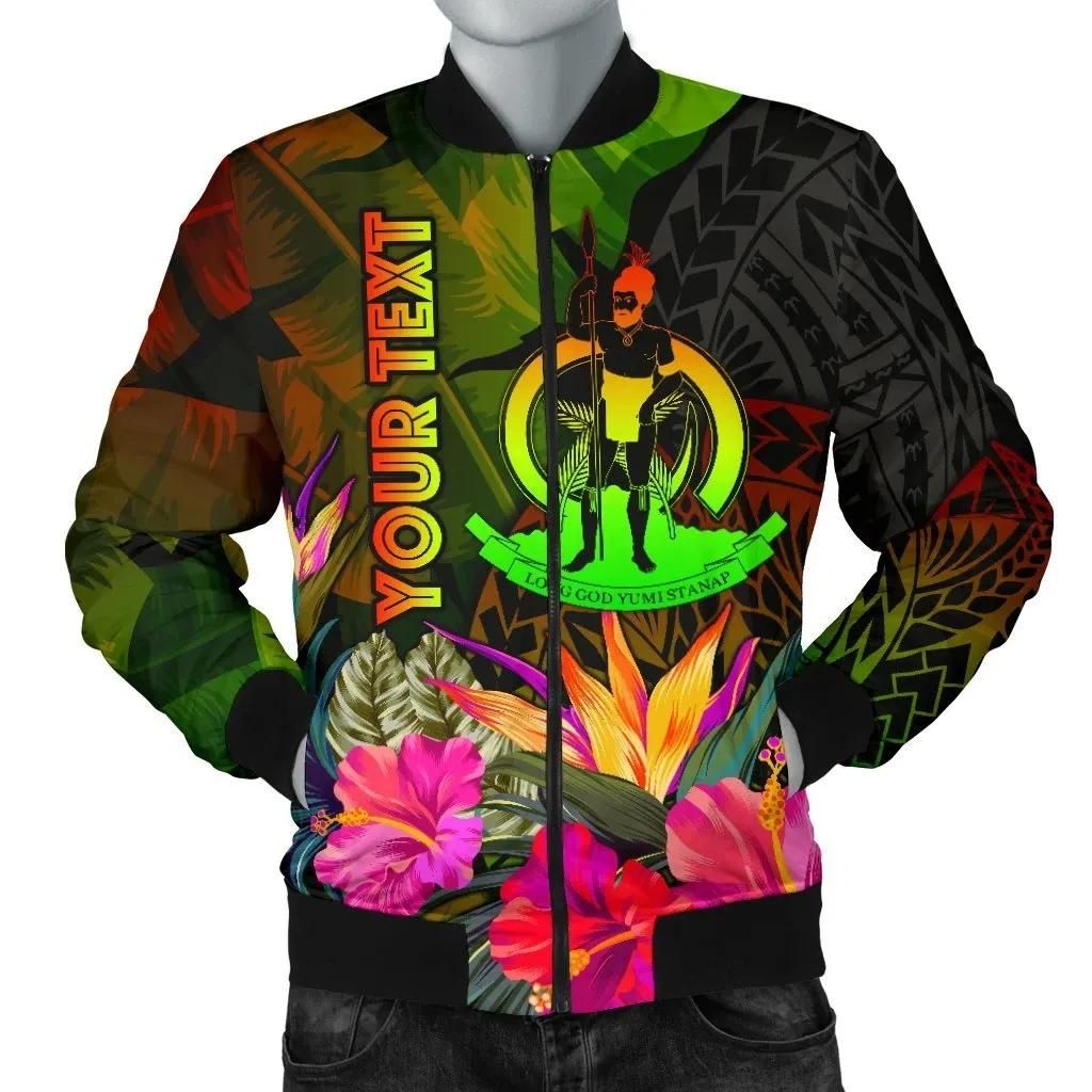 Vanuatu Polynesian Personalised Men's Bomber Jacket - Hibiscus and Banana Leaves - BN15 Bomber Jacket Vanuatu Polynesian Personalised Men's Bomber Jacket - Hibiscus and Banana Leaves - BN15 Bomber Jacket