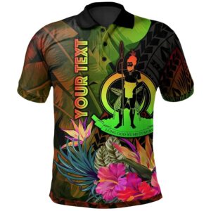 Vanuatu Polynesian Personalised Polo Shirt - Hibiscus and Banana Leaves - BN15