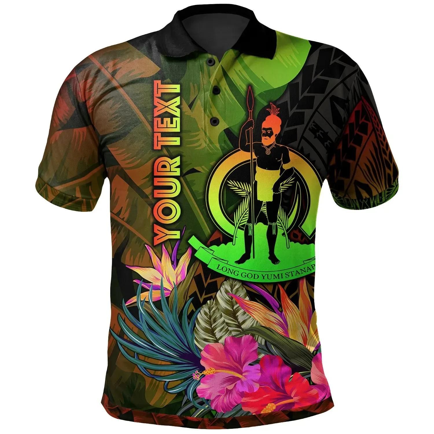 Vanuatu Polynesian Personalised Polo Shirt - Hibiscus and Banana Leaves - BN15 Vanuatu Polynesian Personalised Polo Shirt - Hibiscus and Banana Leaves - BN15