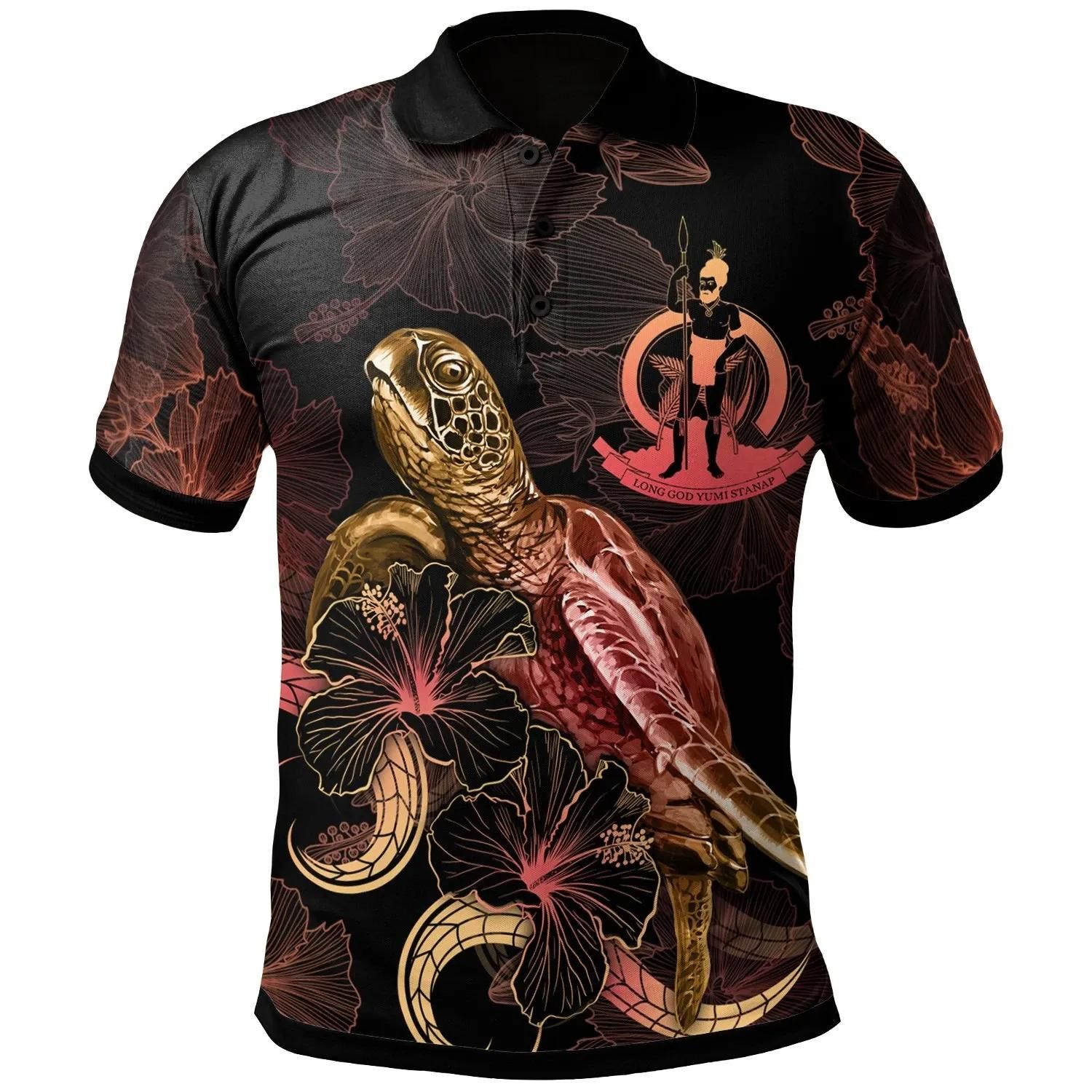 Vanuatu Polynesian Polo Shirt - Turtle With Blooming Hibiscus Gold - BN22 Vanuatu Polynesian Polo Shirt - Turtle With Blooming Hibiscus Gold - BN22