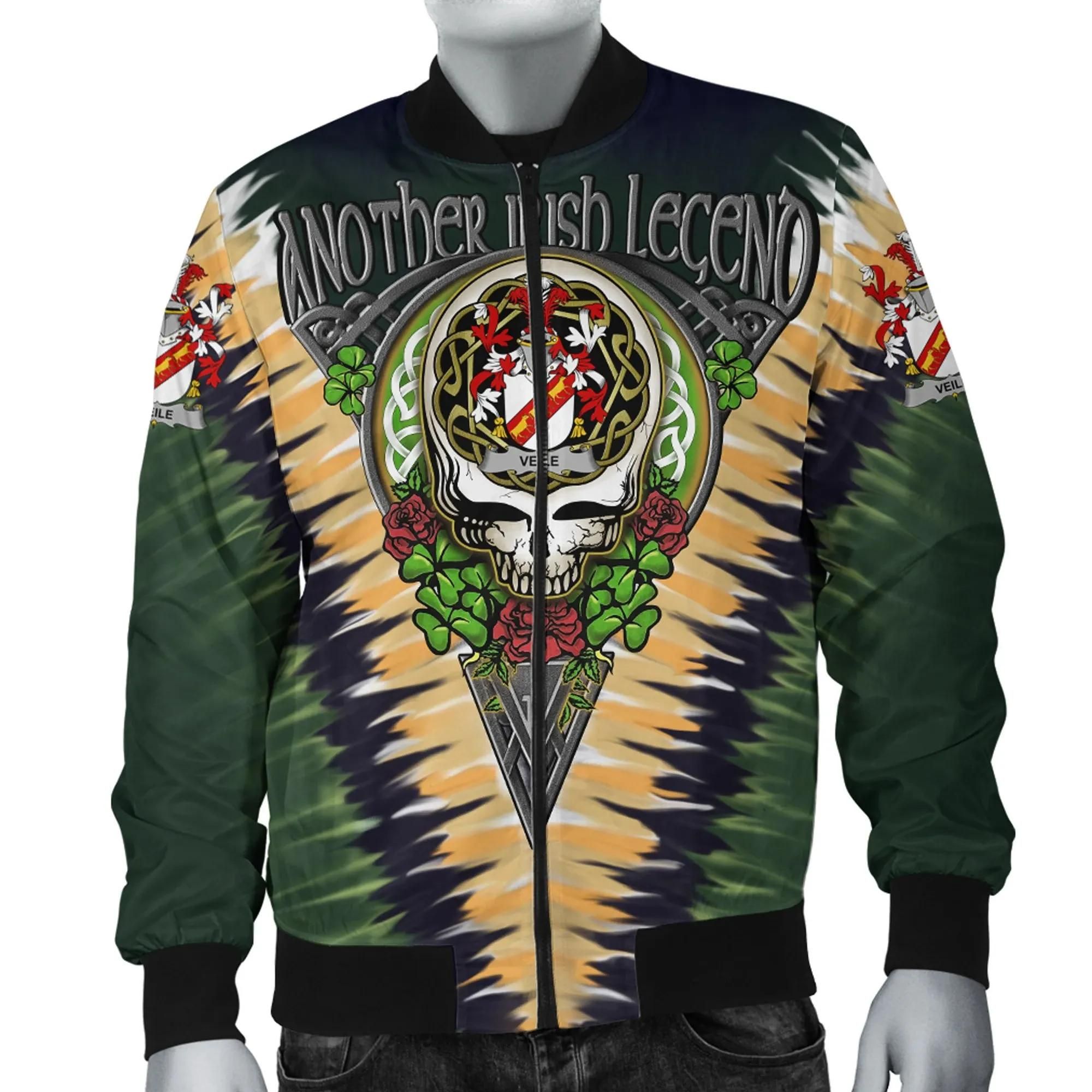 Veile or Veale Ireland Bomber Jacket - GD Irish Legend Shamrock V Tie-Dye A7 Veile or Veale Ireland Bomber Jacket - GD Irish Legend Shamrock V Tie-Dye A7