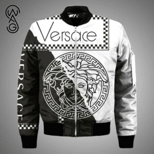 Versace Black And White All Over Print Bomber Jacket