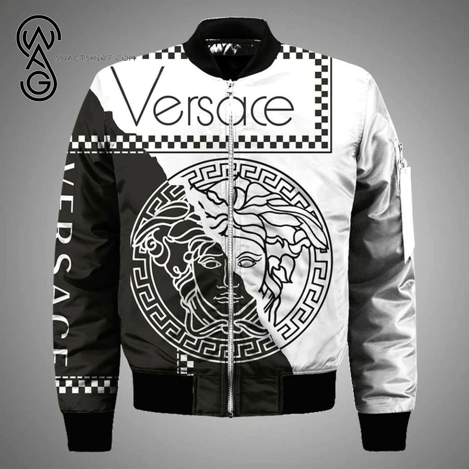 Versace Black And White All Over Print Bomber Jacket Versace Black And White All Over Print Bomber Jacket