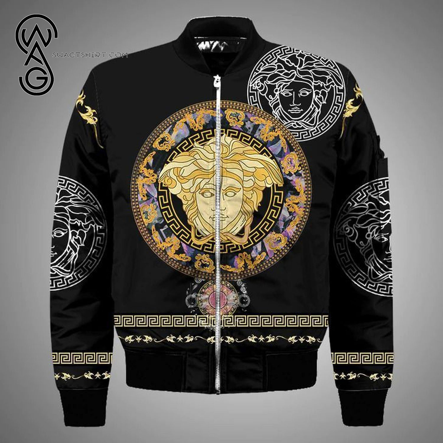 Versace Black Symbol All Over Print Bomber Jacket Versace Black Symbol All Over Print Bomber Jacket