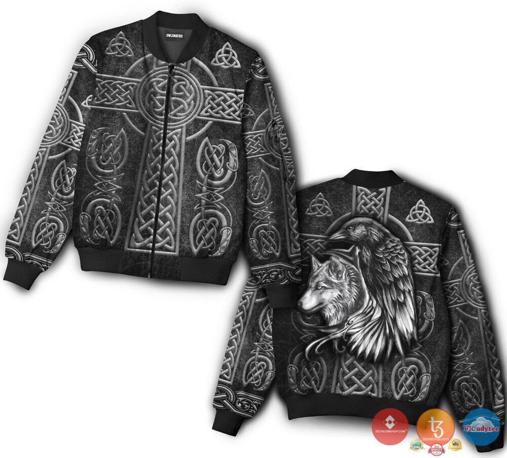 Viking Raven And Wolf Bomber Jacket Viking Raven And Wolf Bomber Jacket