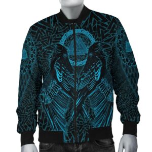 VikingStyle Bomber Jacket Raven Valknut Cyan A15 Bomber Jacket