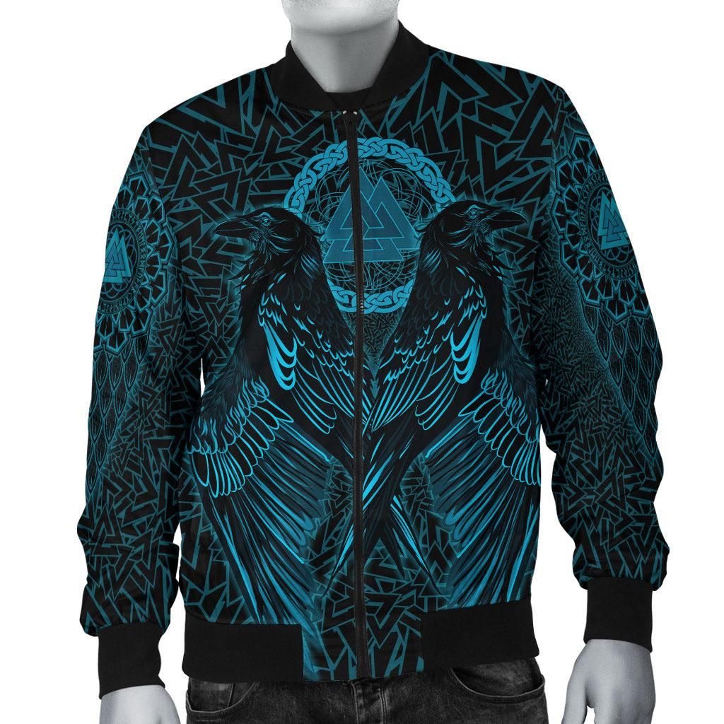 VikingStyle Bomber Jacket Raven Valknut Cyan A15 Bomber Jacket VikingStyle Bomber Jacket Raven Valknut Cyan A15 Bomber Jacket