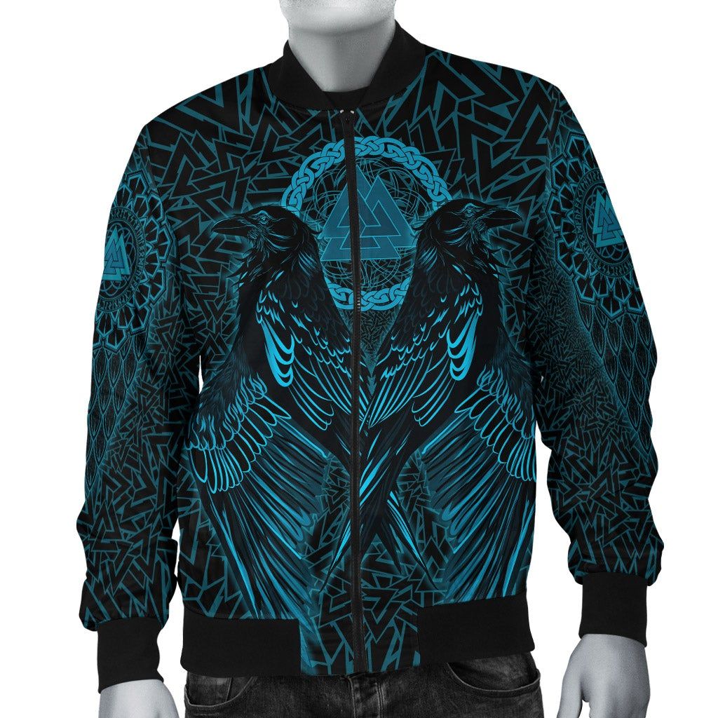 VikingStyle Bomber Jacket Raven Valknut Cyan A15 Bomber Jacket VikingStyle Bomber Jacket Raven Valknut Cyan A15 Bomber Jacket