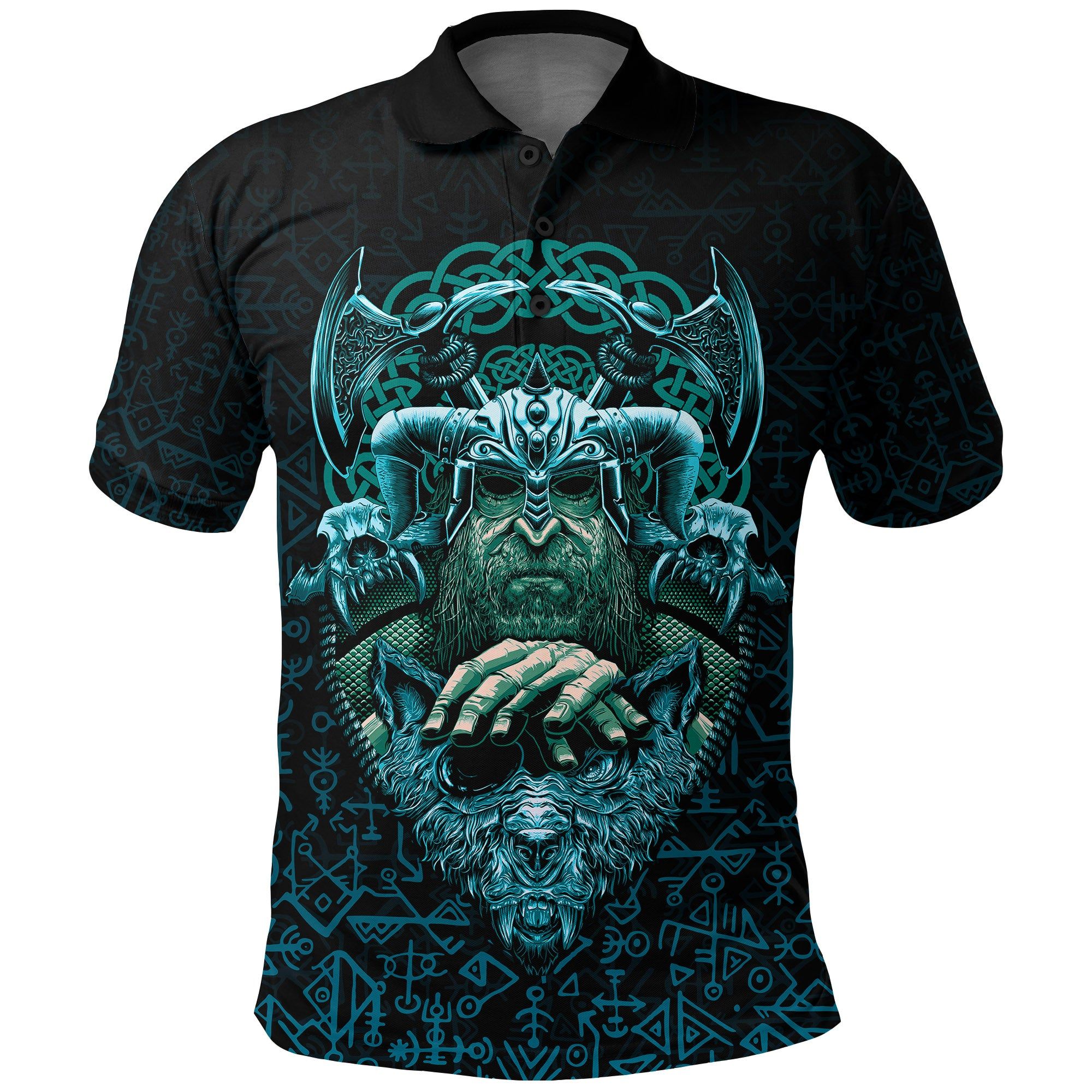 VikingStyle Polo Shirt Odin With Fenrir A15 VikingStyle Polo Shirt Odin With Fenrir A15