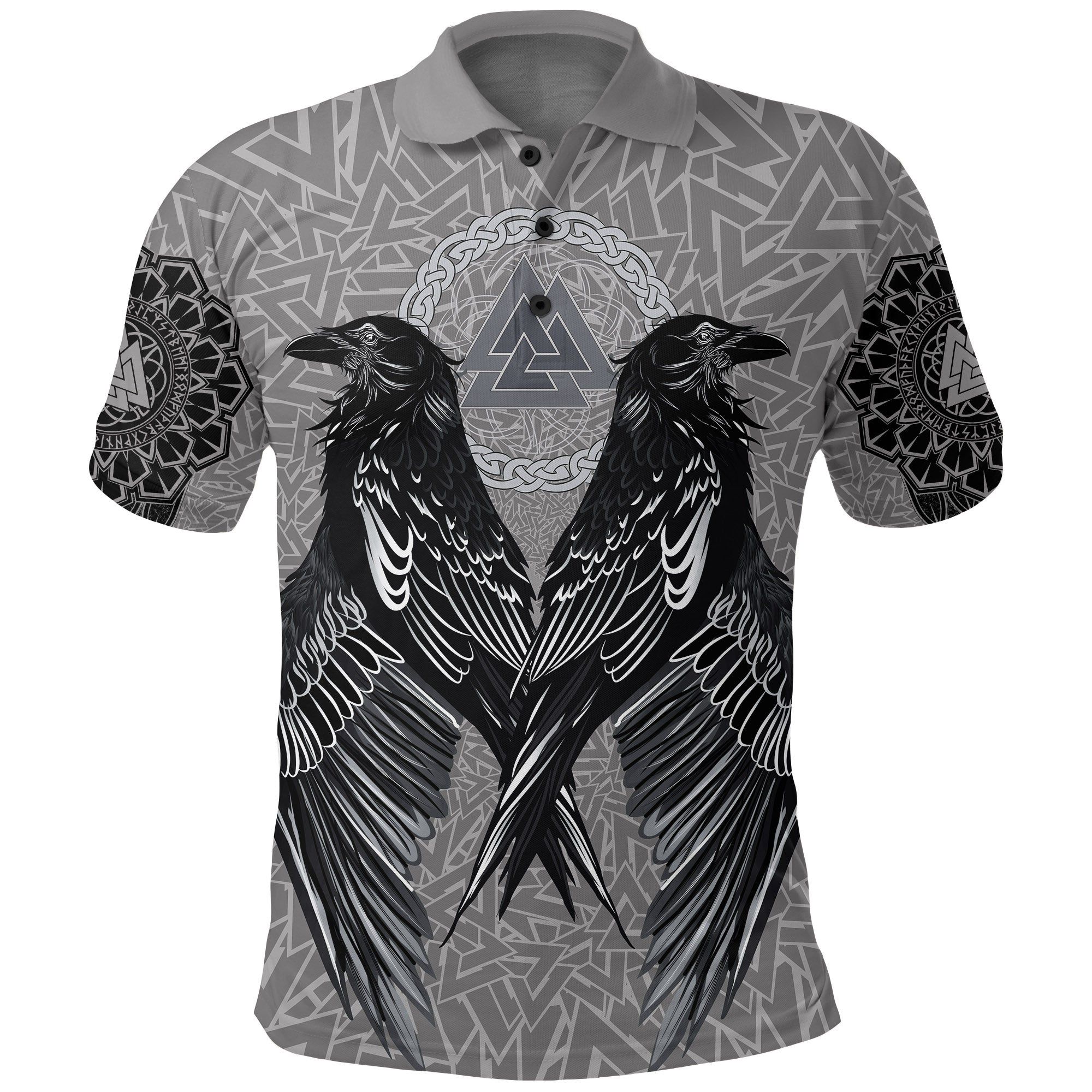 VikingStyle Polo Shirt Raven Valknut A15 VikingStyle Polo Shirt Raven Valknut A15