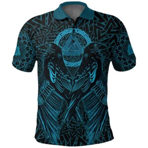 VikingStyle Polo Shirt Raven Valknut Cyan A15