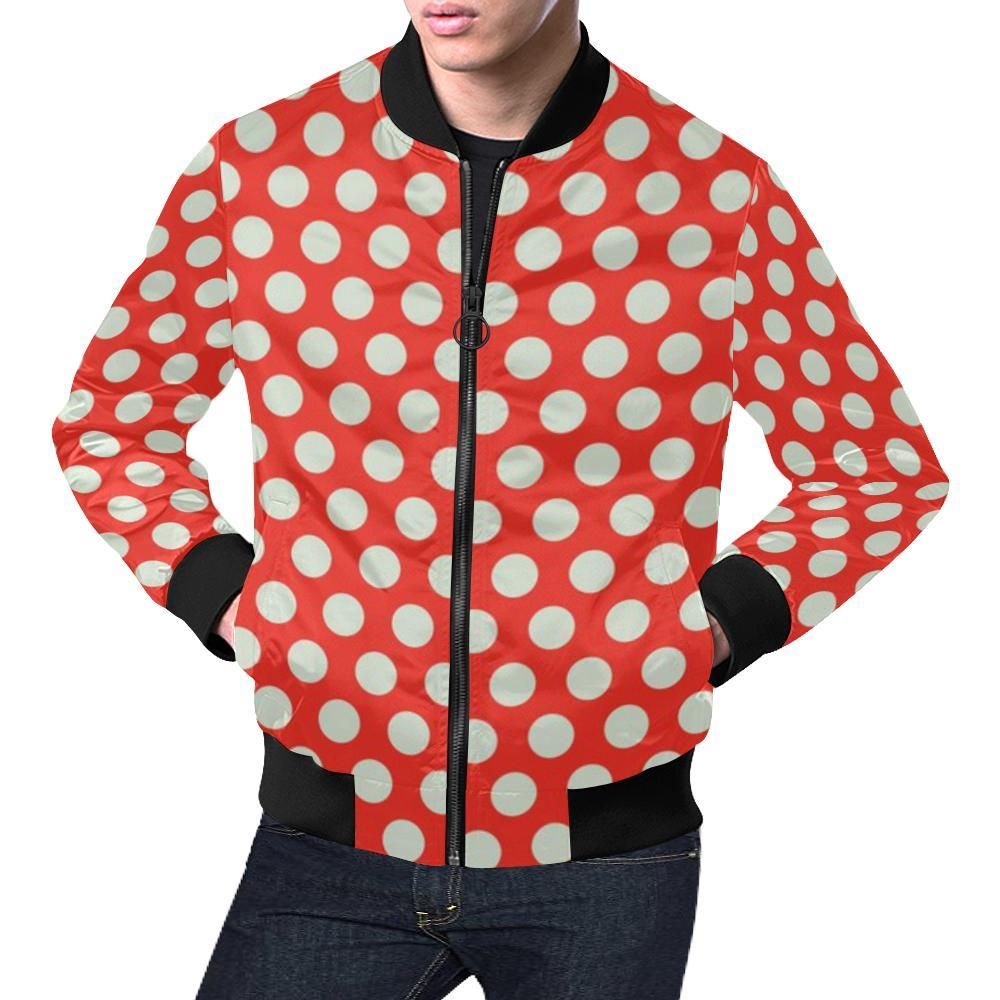 Vintage Red White Polka Dot Pattern Print Mens Bomber Jacket Vintage Red White Polka Dot Pattern Print Mens Bomber Jacket