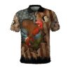Vintage Rooster In Farm American Flag Polo Shirt