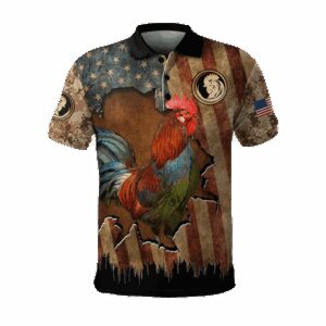 Vintage Rooster In Farm American Flag Polo Shirt