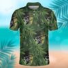WEED LEAF AND SKULL GREEN PATTERN POLO SHIRT