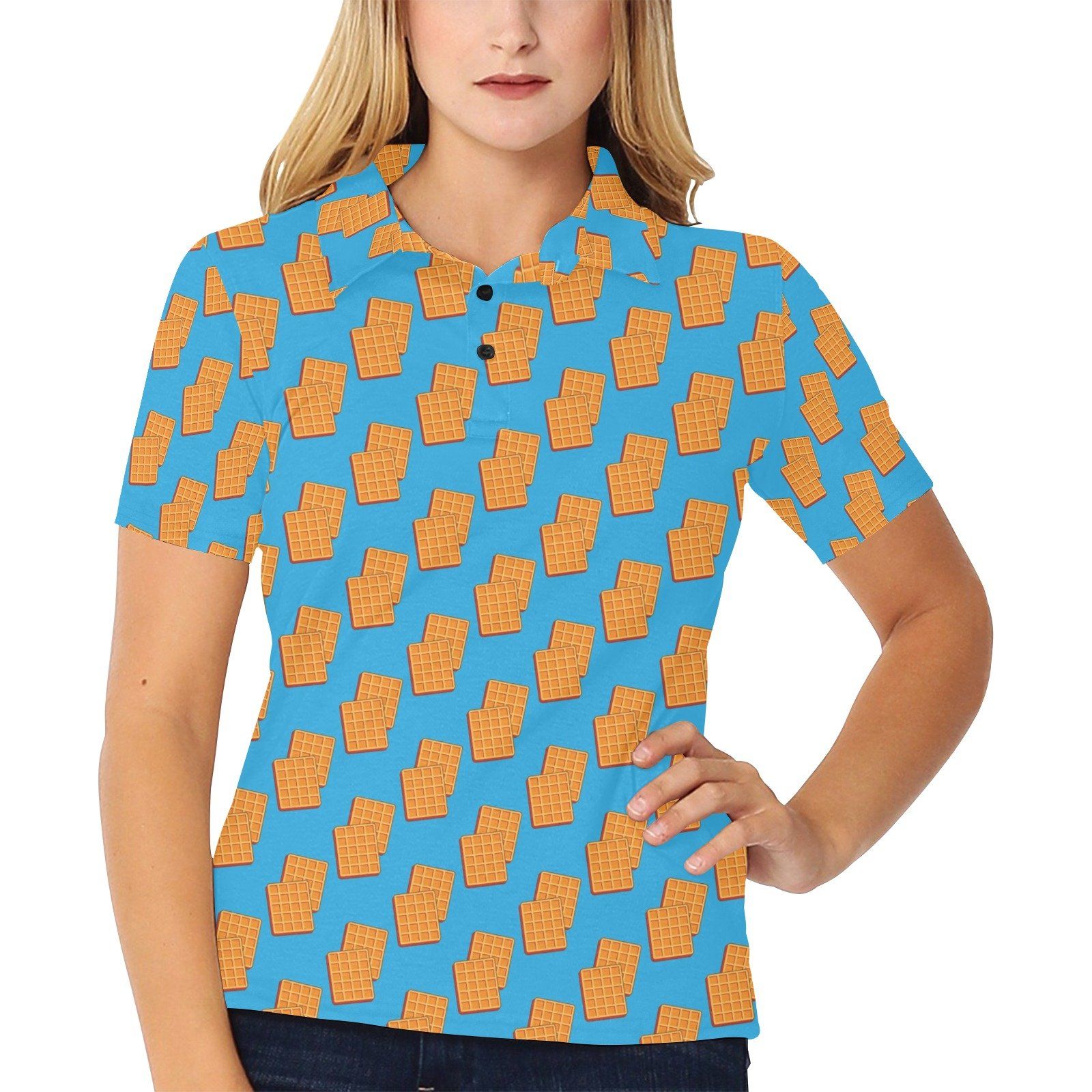 Waffle Print Design Lks304 Women'S Polo Shirt Waffle Print Design Lks304 Women'S Polo Shirt