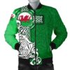 Wales Celtic Men's Bomber Jacket - Welsh Dragon Flag with Celtic Cross (Green) - BN18 Bomber Jacket