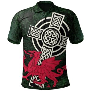 Wales Celtic Polo Shirt - Celtic Cross & Cymru Skew Style - BN22