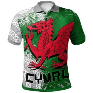 Wales Celtic Polo Shirt - Grunge Dragon - BN15