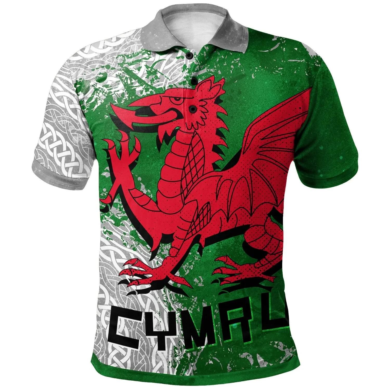 Wales Celtic Polo Shirt - Grunge Dragon - BN15 Wales Celtic Polo Shirt - Grunge Dragon - BN15