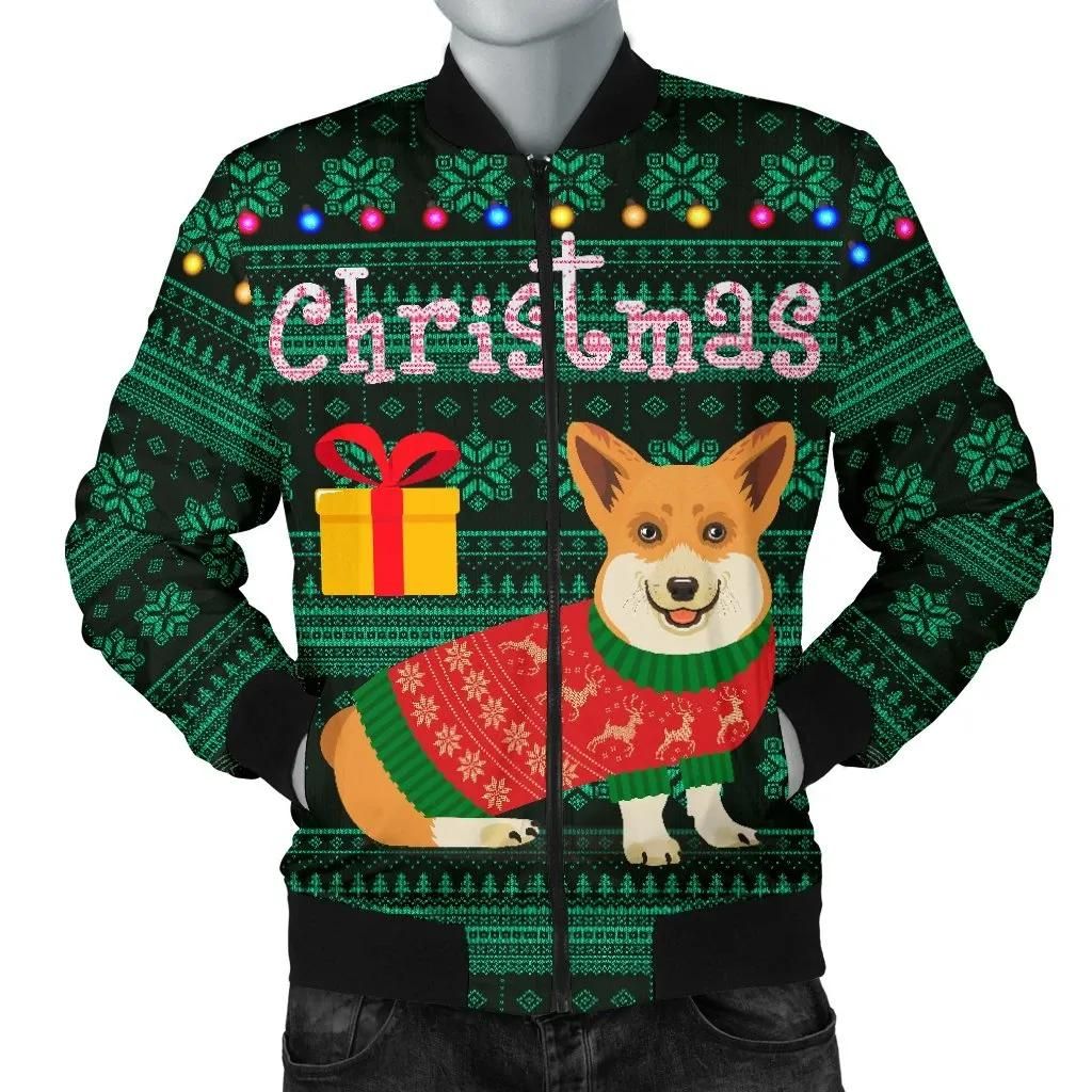 Wales Christmas Corgi Men's Bomber Jacket A31 Bomber Jacket Wales Christmas Corgi Men's Bomber Jacket A31 Bomber Jacket