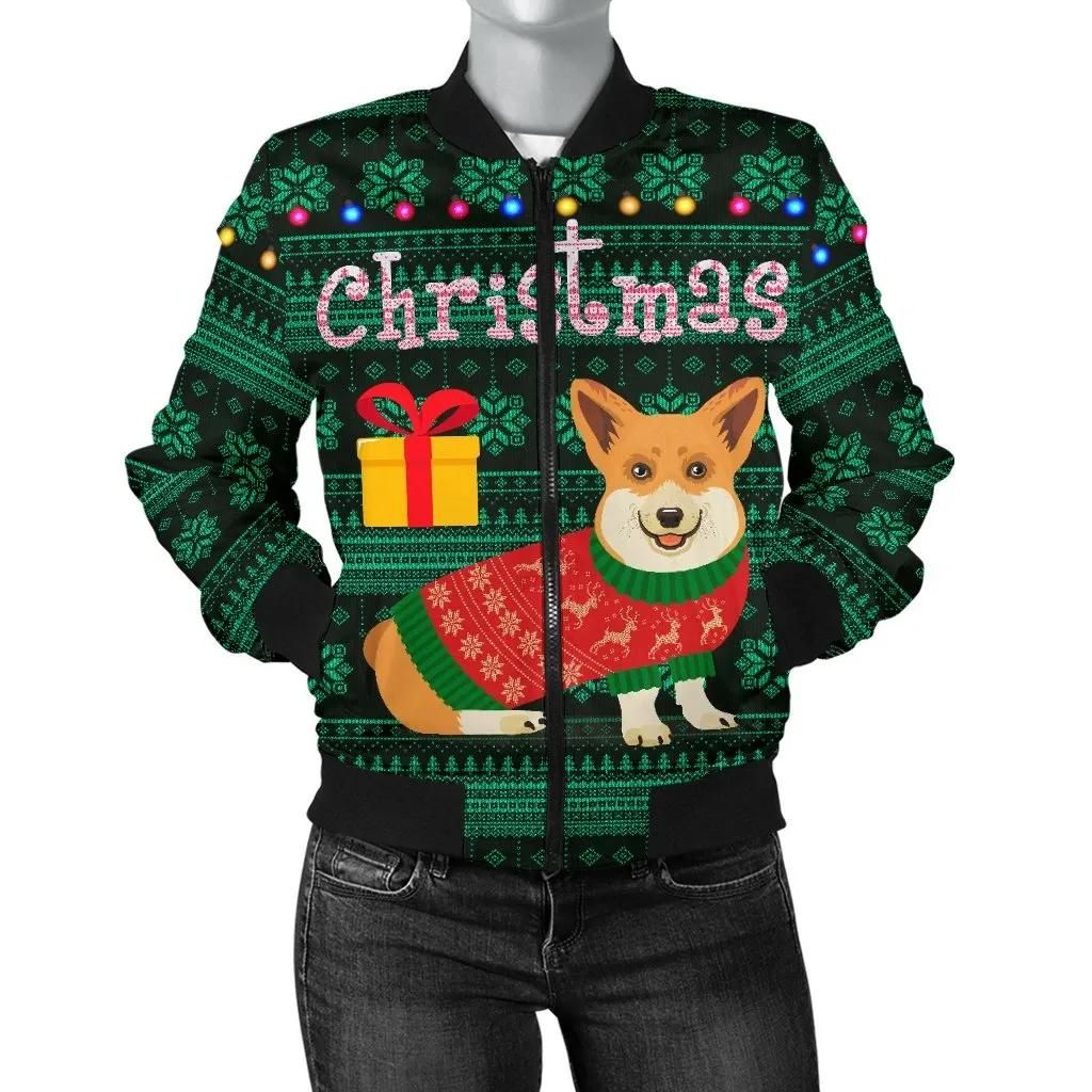 Wales Christmas Corgi Women's Bomber Jacket A31 Bomber Jacket Wales Christmas Corgi Women's Bomber Jacket A31 Bomber Jacket