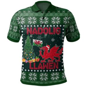 Wales Christmas Polo Shirt - Wales's Christmas Dragon -BN25