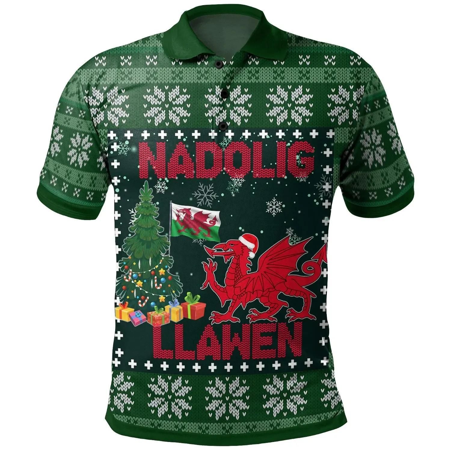 Wales Christmas Polo Shirt - Wales's Christmas Dragon -BN25 Wales Christmas Polo Shirt - Wales's Christmas Dragon -BN25