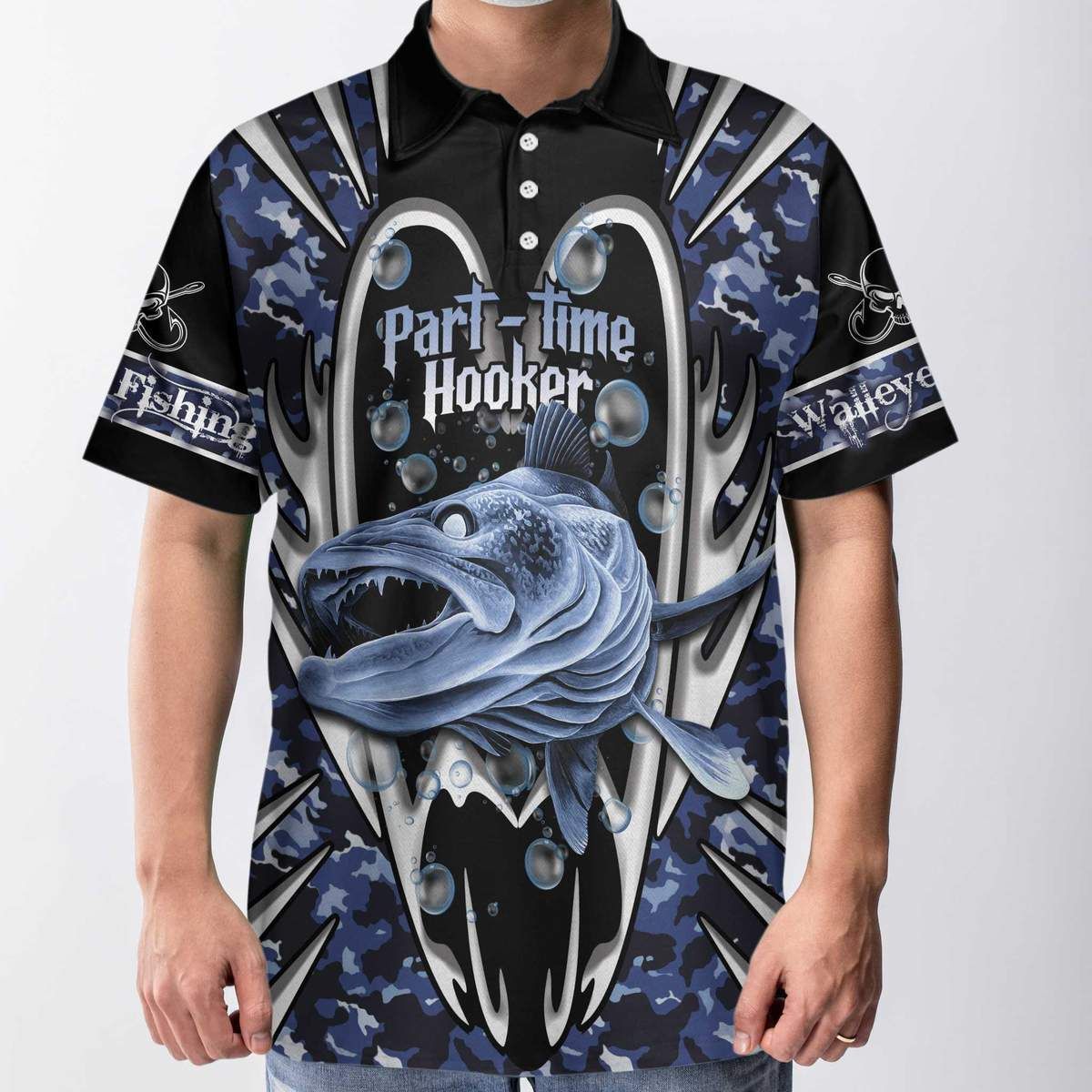 Walleye Fishing Part-Time Hooker American Angler Polo Shirt #V Walleye Fishing Part-Time Hooker American Angler Polo Shirt #V