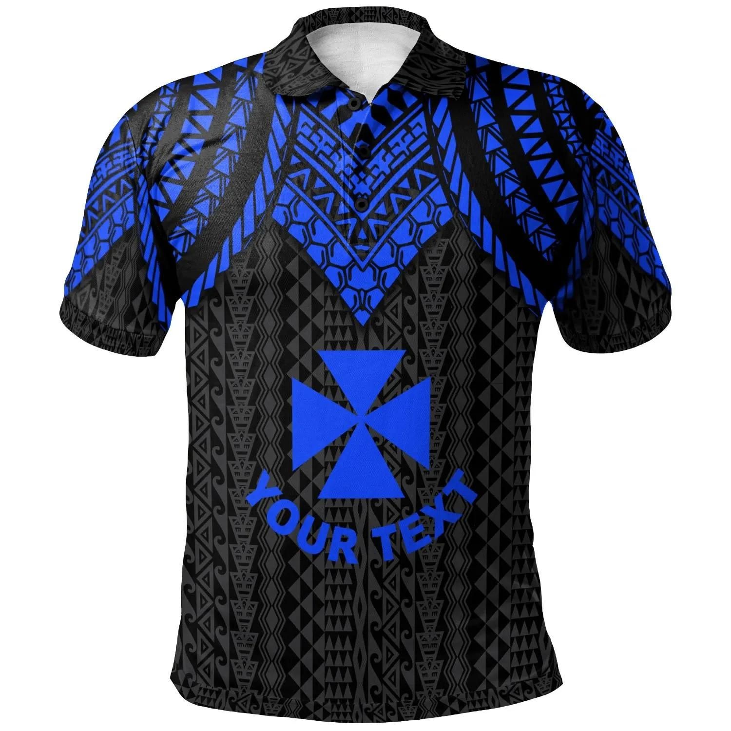 Wallis And Futuna Custom Personalised Polo Shirt - Polynesian Armor Style Blue - BN39 Wallis And Futuna Custom Personalised Polo Shirt - Polynesian Armor Style Blue - BN39