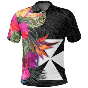 Wallis And Futuna Polo Shirt - Hibiscus Polynesian Pattern - BN39