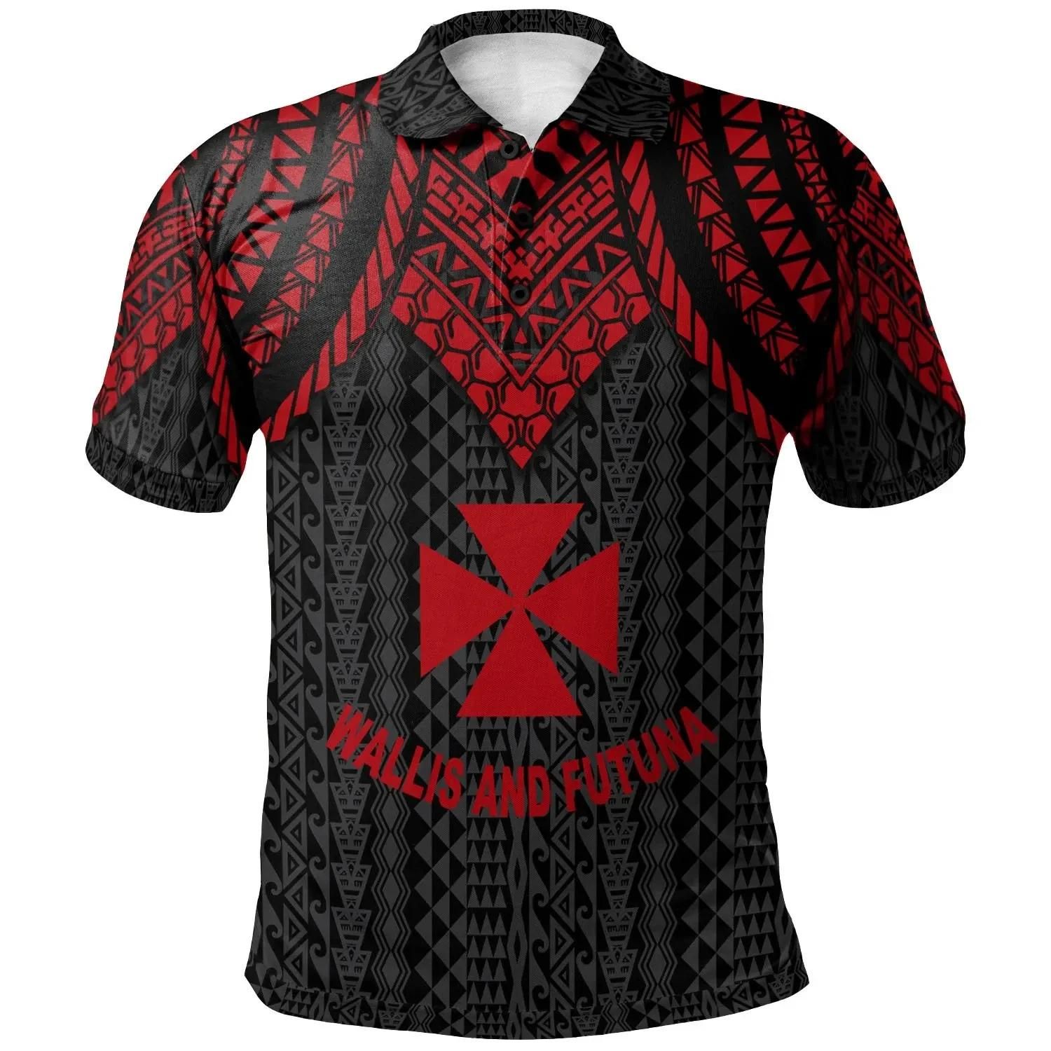 Wallis And Futuna Polo Shirt - Polynesian Armor Style Red - BN39 Wallis And Futuna Polo Shirt - Polynesian Armor Style Red - BN39