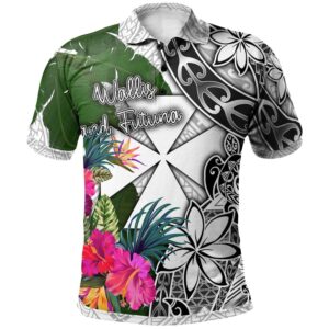 Wallis And Futuna Polo Shirt White - Turtle Plumeria Banana Leaf - BN11